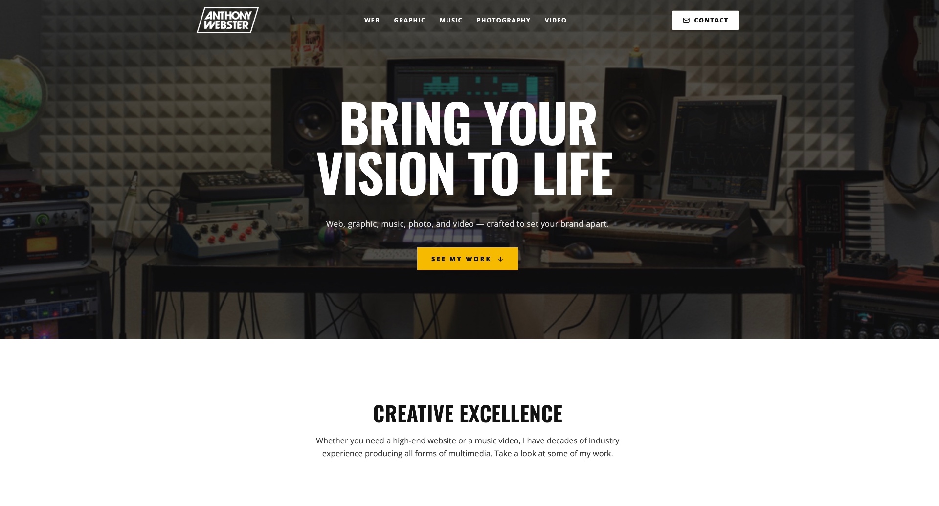 Anthony Webster personal portfolio homepage — multidisciplinary creative practice