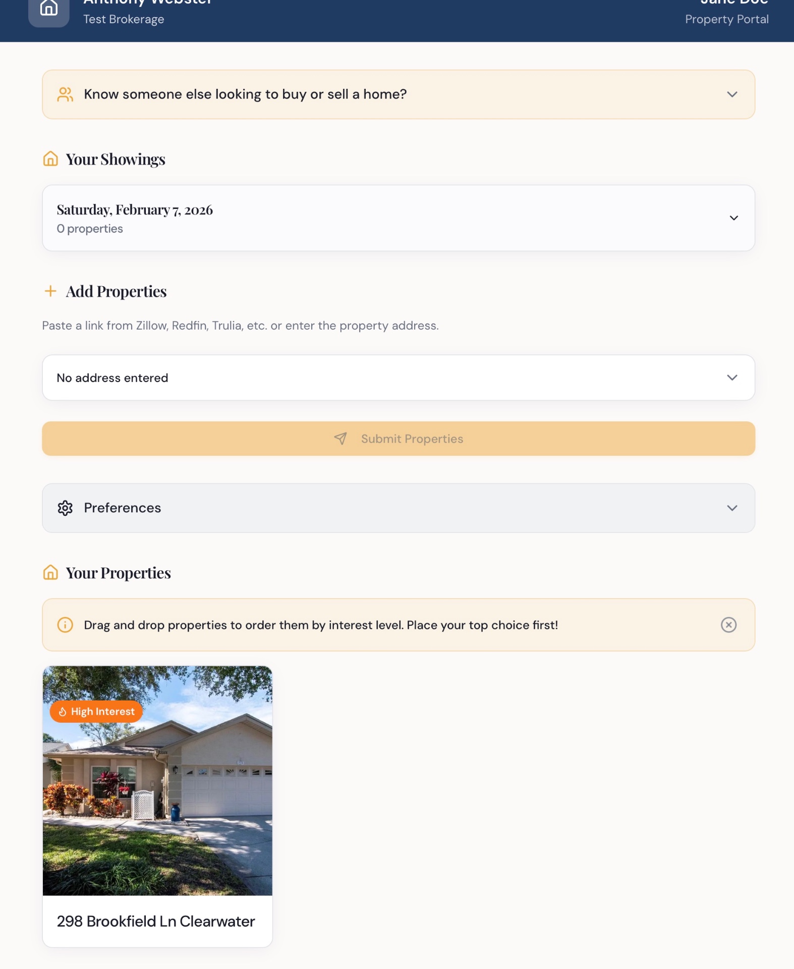 Proplistic buyer portal with showings and preferred properties